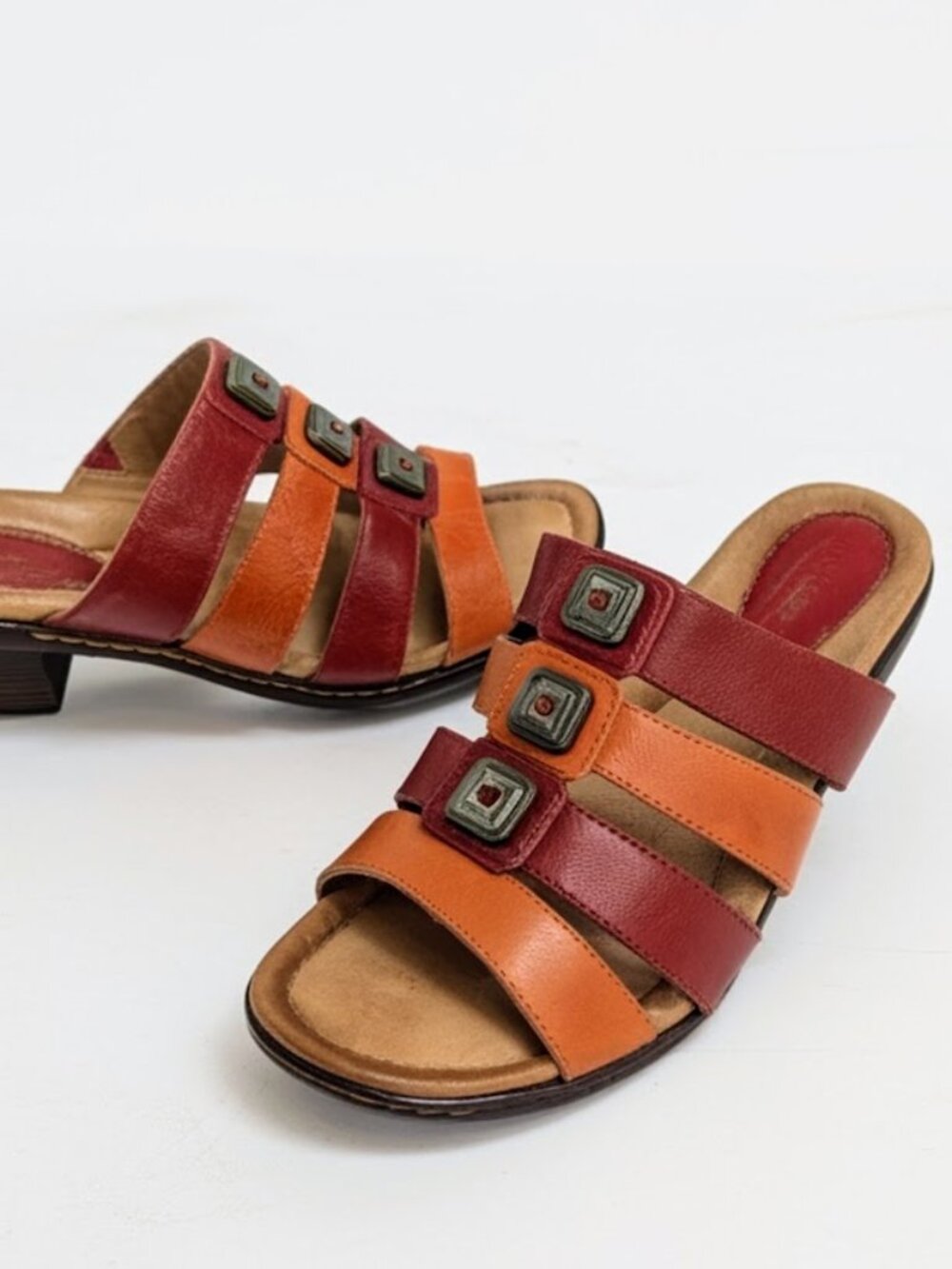 Montana Sandals Coddie Womens 10M Multi Color Leather Slide Block Heel Comfort